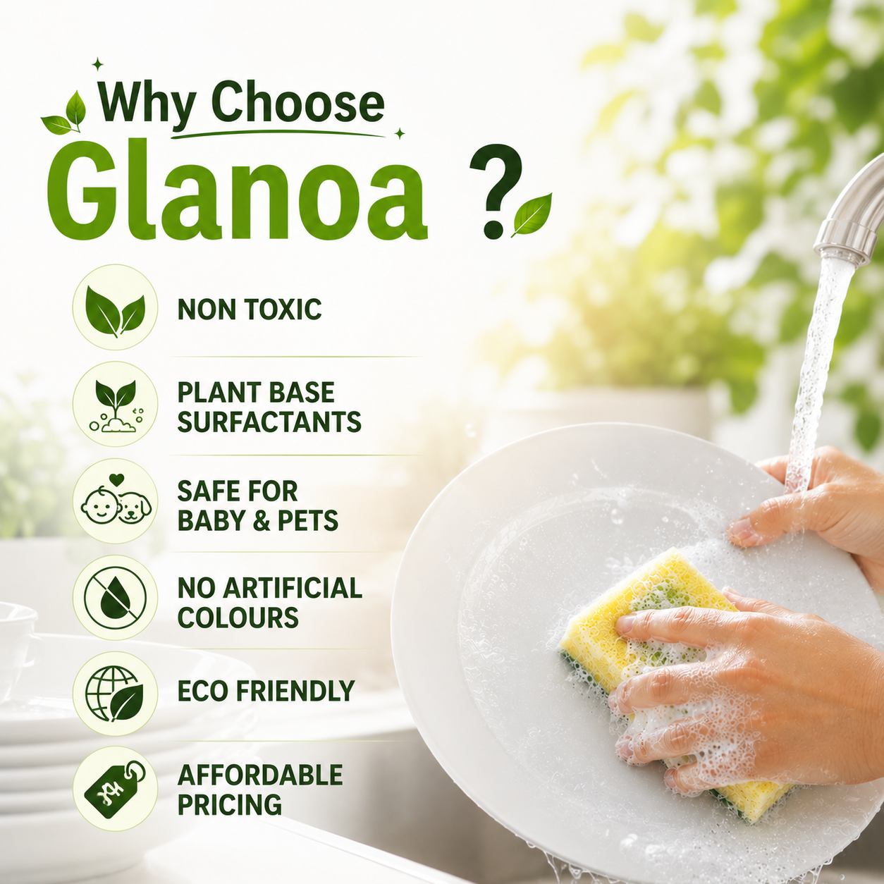 Glanoa Natural Dishwasher Liquid | Non Toxic & Eco Friendly | 500 ml | Powerful Grease Cutting Dishwasher Liquid | Kids & Pet Safe - Image 5