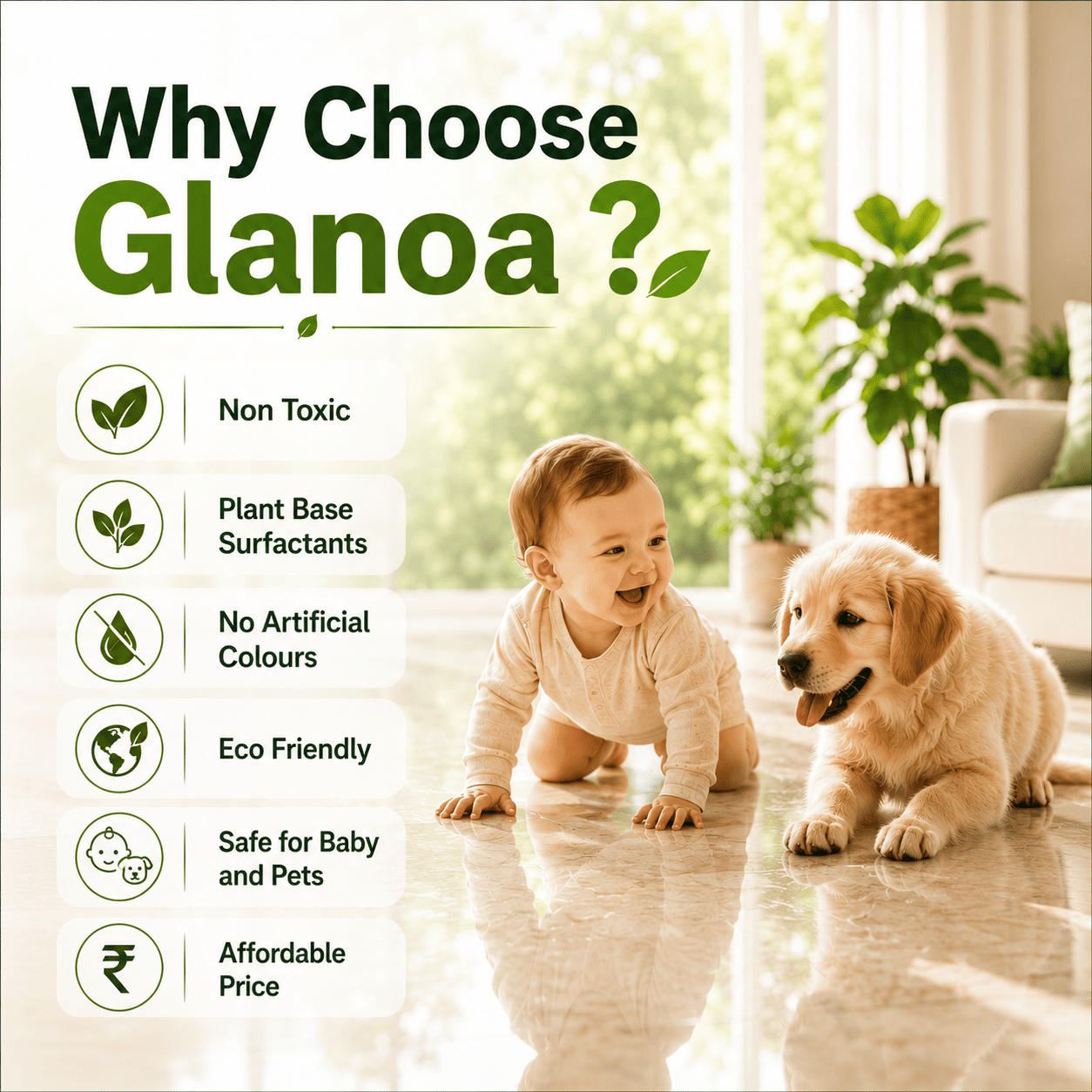 Glanoa Non Toxic Surface & Floor Cleaning Liquid | 500 ml | Eco Friendly & Natural Floor Cleaner | Kids Safe & Pet Friendly - Image 6